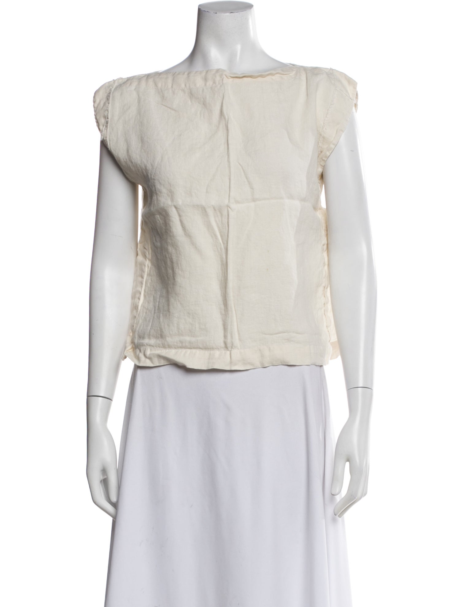 Black Crane Linen Crew Neck Top