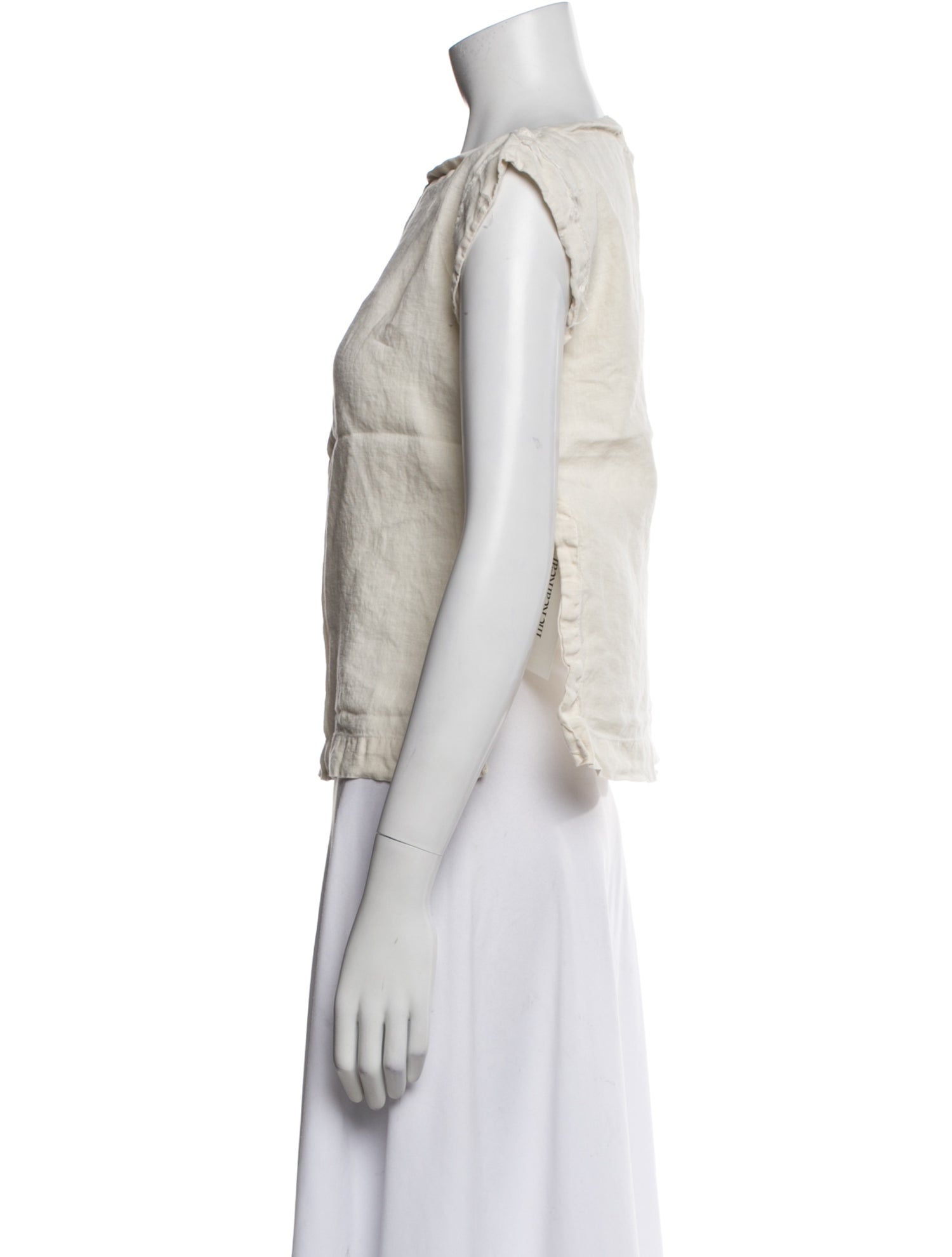 Black Crane Linen Crew Neck Top