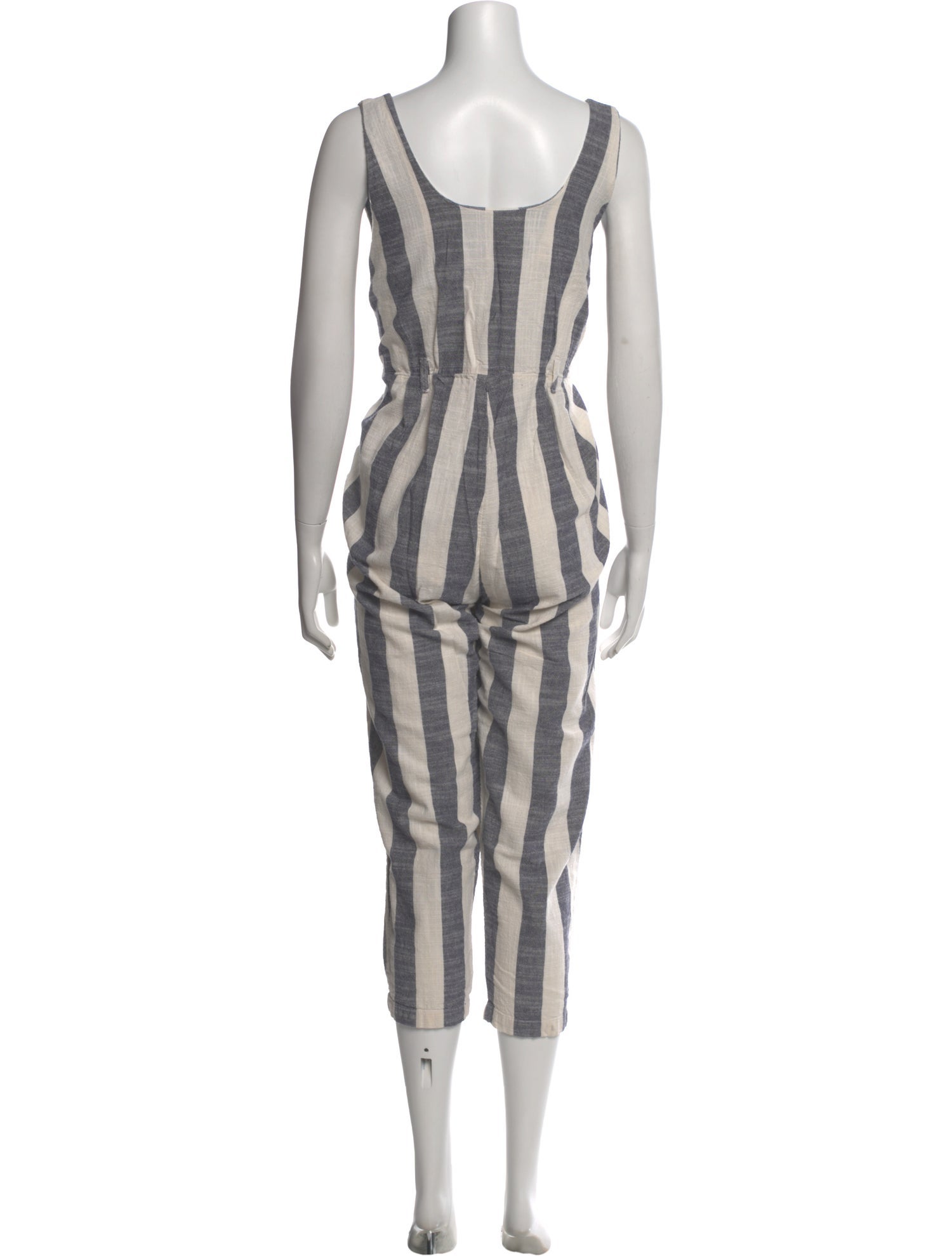 Black Crane Linen Striped Jumpsuit
