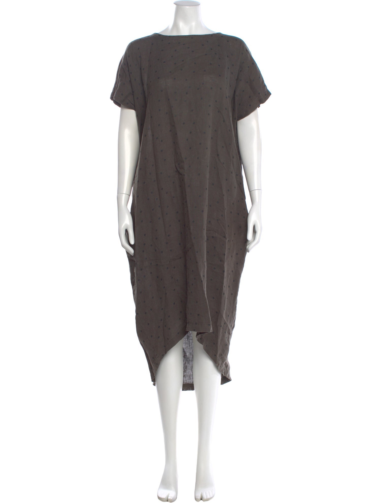 Black Crane Linen Midi Length Dress