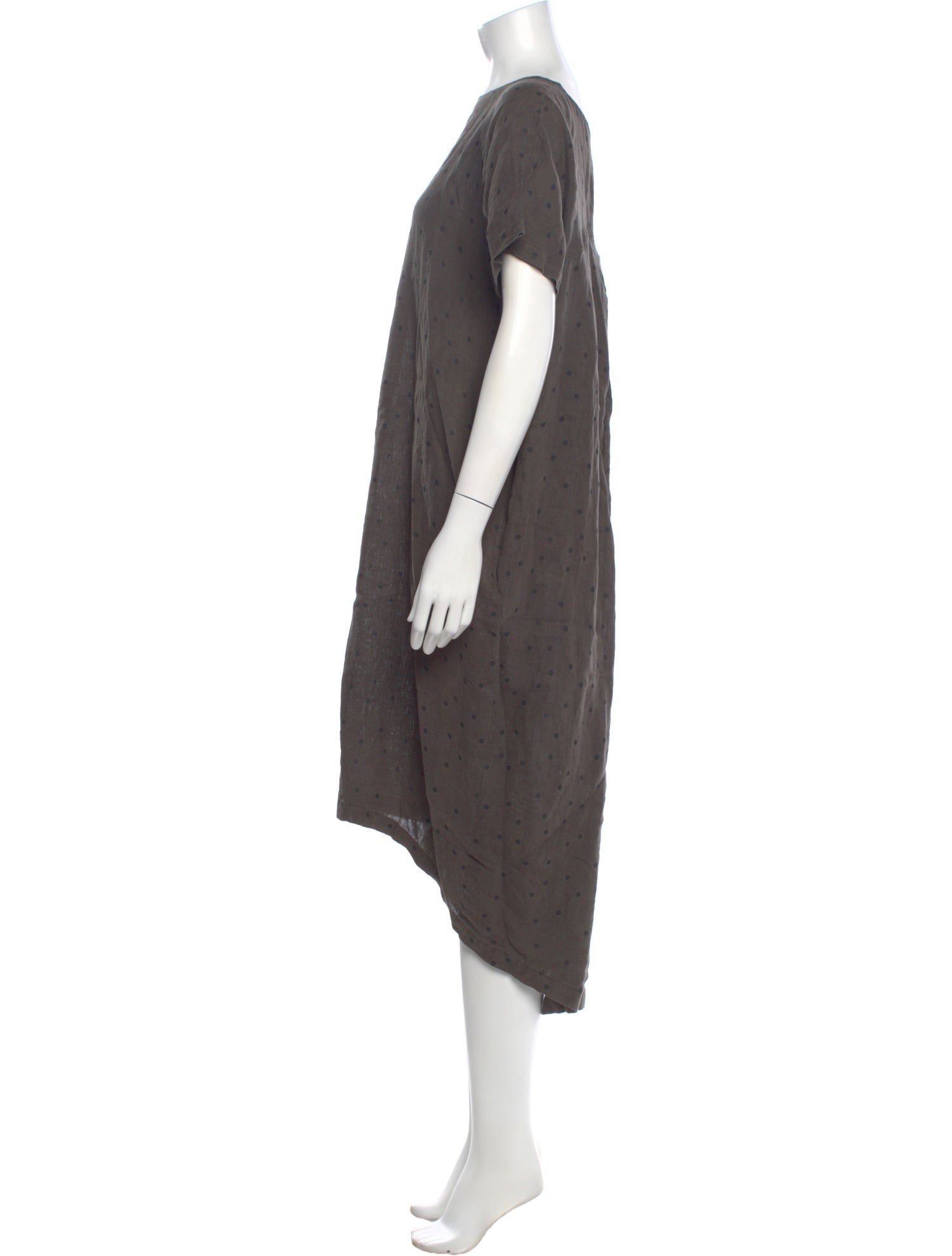 Black Crane Linen Midi Length Dress