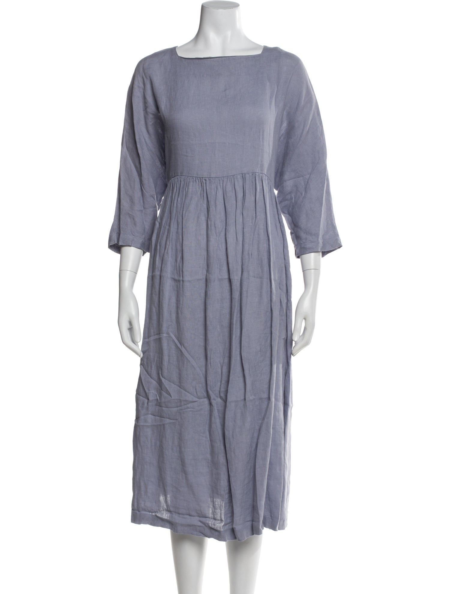 Black Crane Linen Midi Length Dress