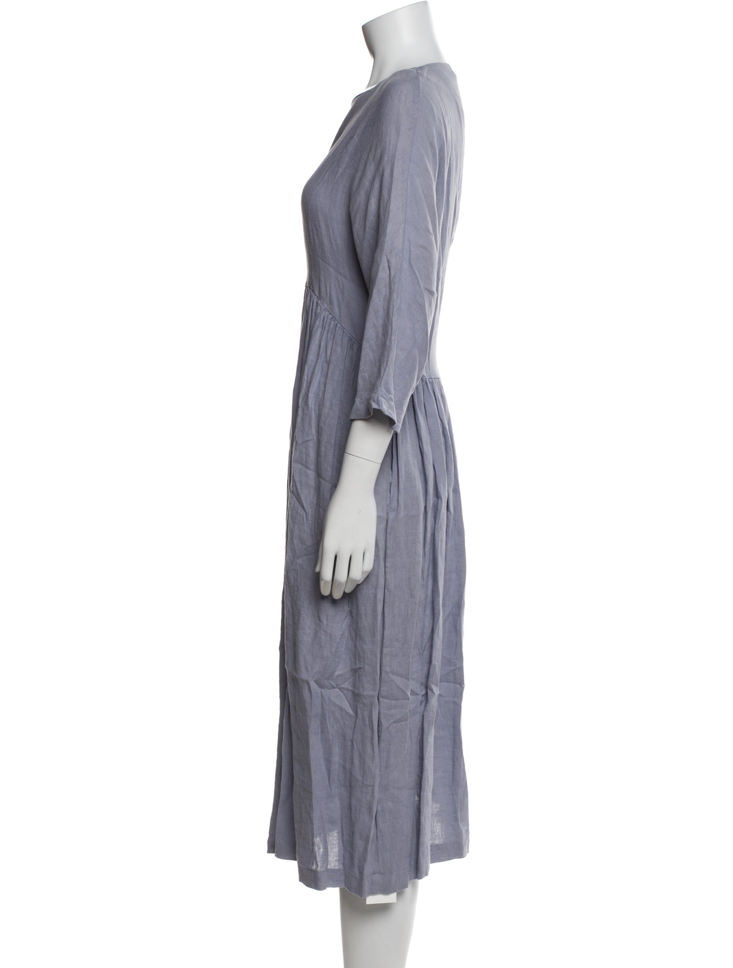 Black Crane Linen Midi Length Dress