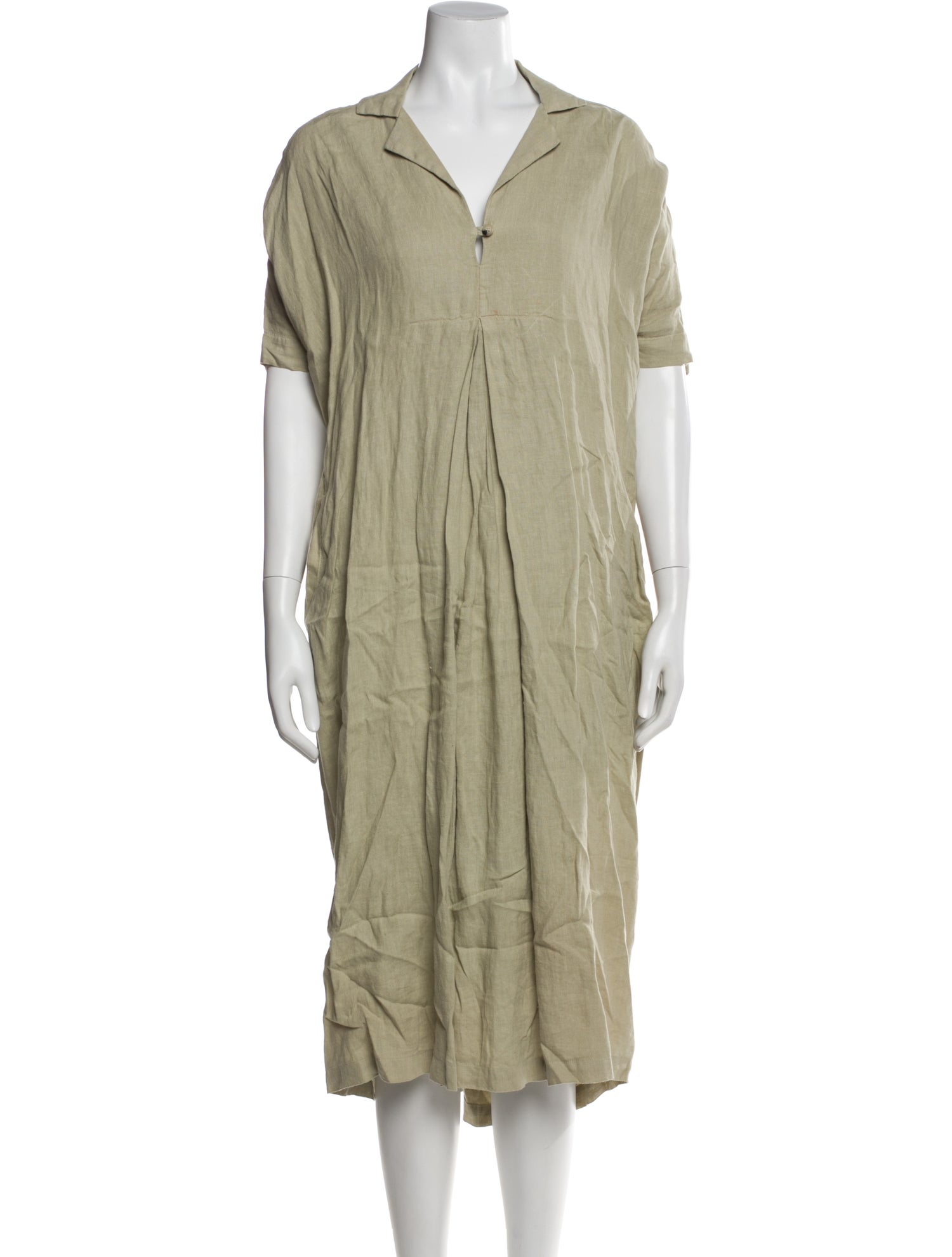 Black Crane Linen Midi Length Dress