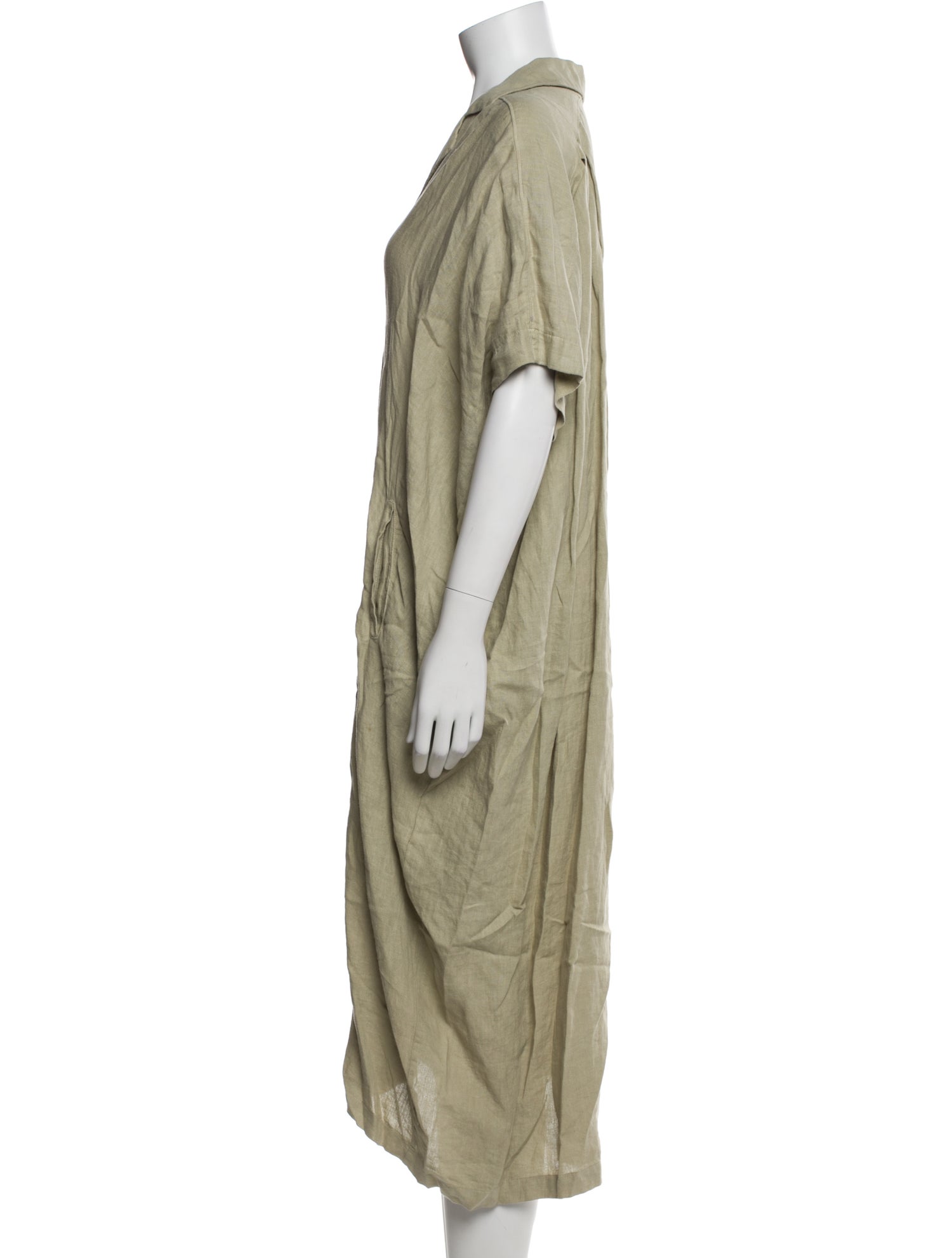 Black Crane Linen Midi Length Dress