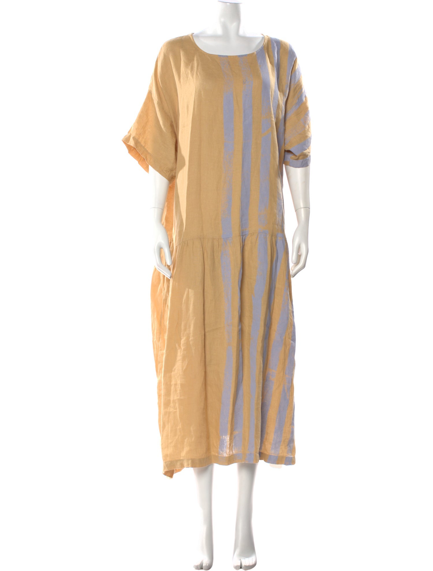 Black Crane Linen Knee-Length Dress