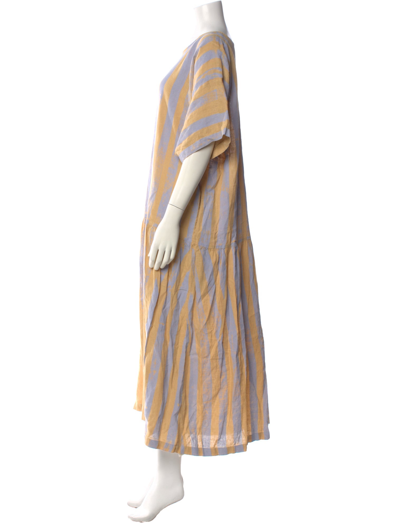 Black Crane Linen Knee-Length Dress