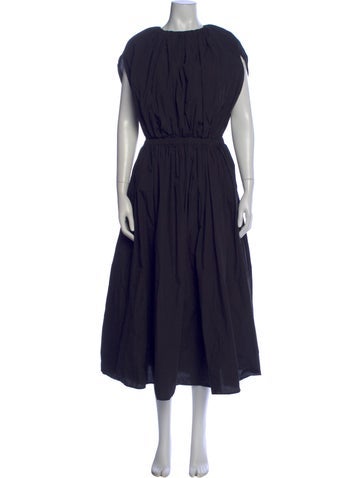 Pre-owned Black Crane Crew Neck Long Dress In Blue