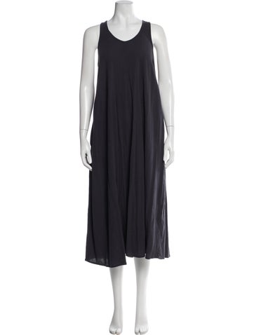 Pre-owned Black Crane Scoop Neck Long Dress In Gray