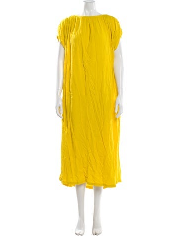 Pre-owned Black Crane Bateau Neckline Long Dress In Yellow