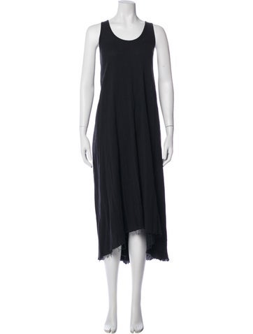 Pre-owned Black Crane Scoop Neck Long Dress In Gray