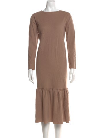 Pre-owned Black Crane Wool Midi Length Dress In Brown