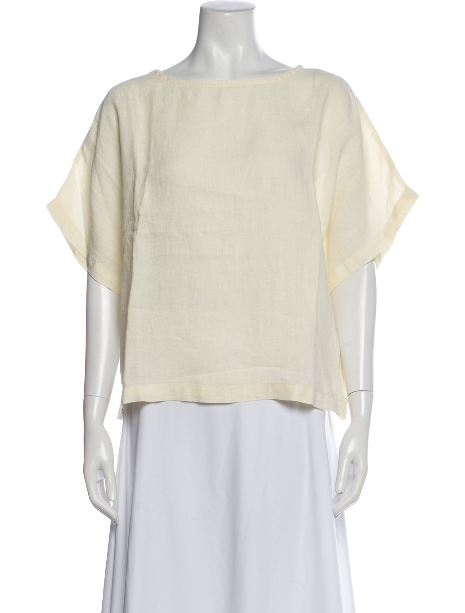 Black Crane Linen Crew Neck Top