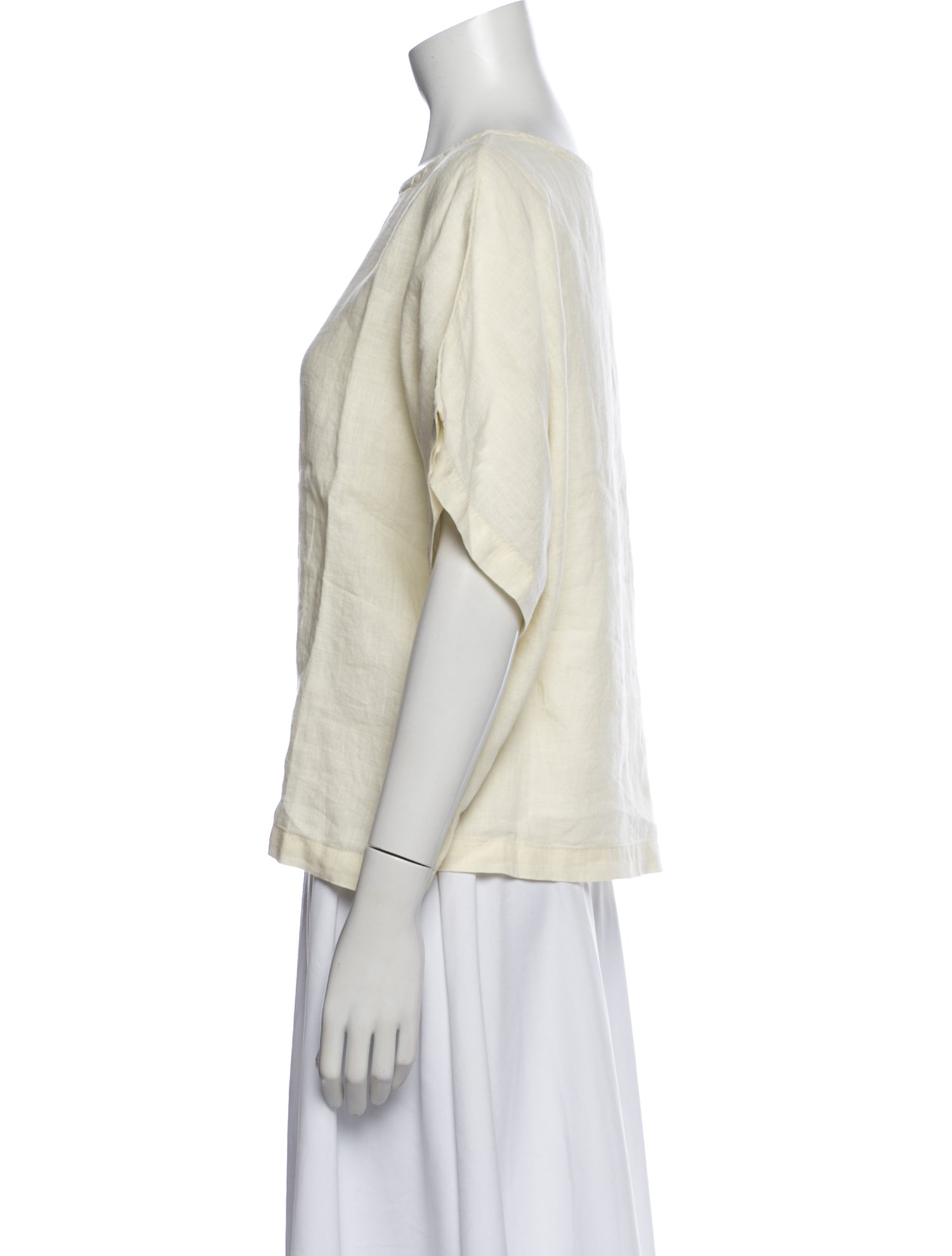 Black Crane Linen Crew Neck Top