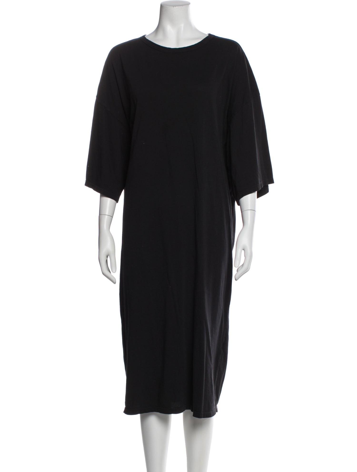 Black Crane Scoop Neck Midi Length Dress