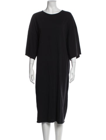Pre-owned Black Crane Scoop Neck Midi Length Dress In Blue