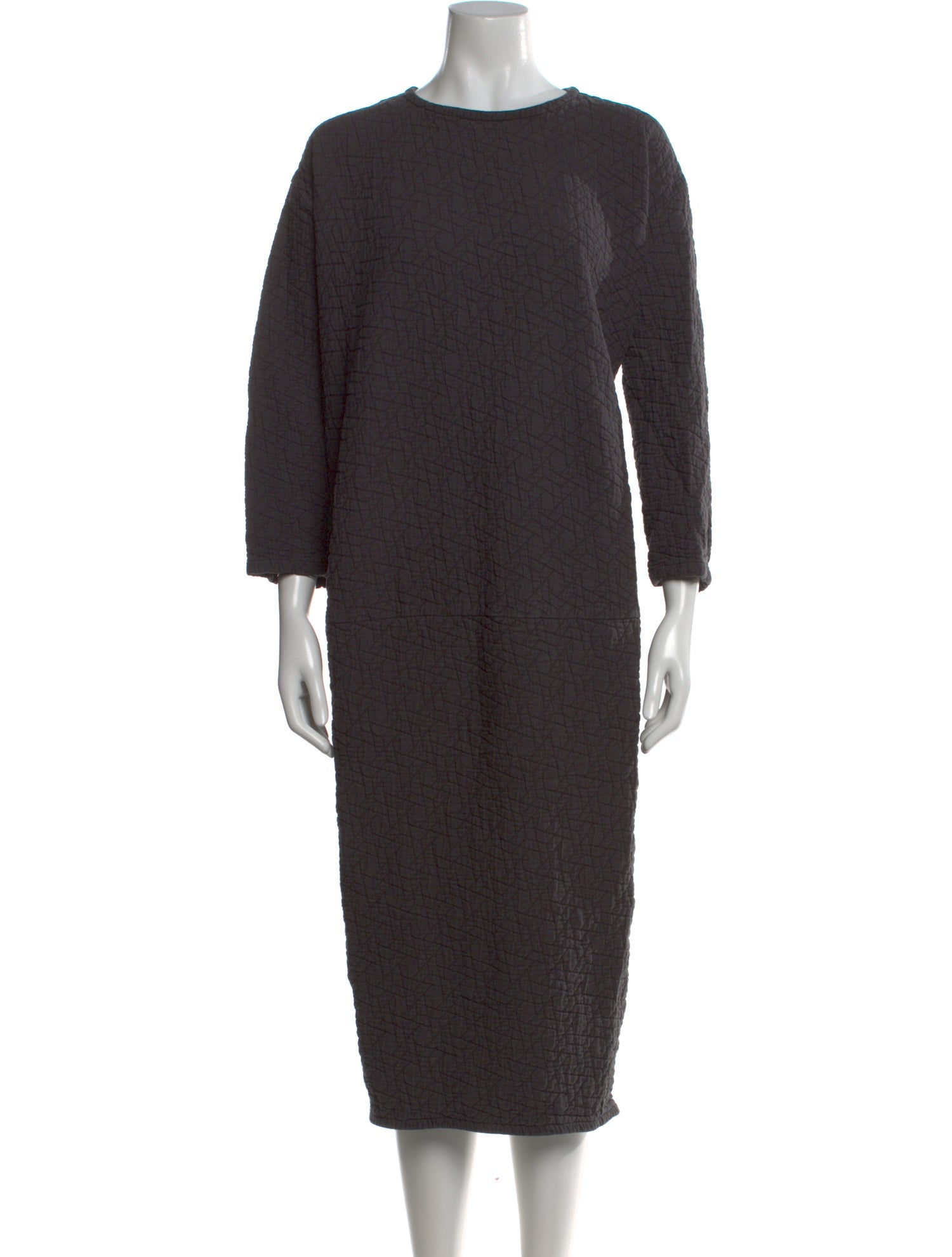 Black Crane Printed Midi Length Dress