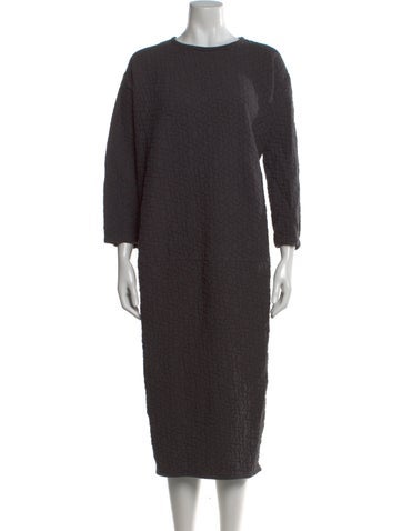 Pre-owned Black Crane Printed Midi Length Dress In Gray