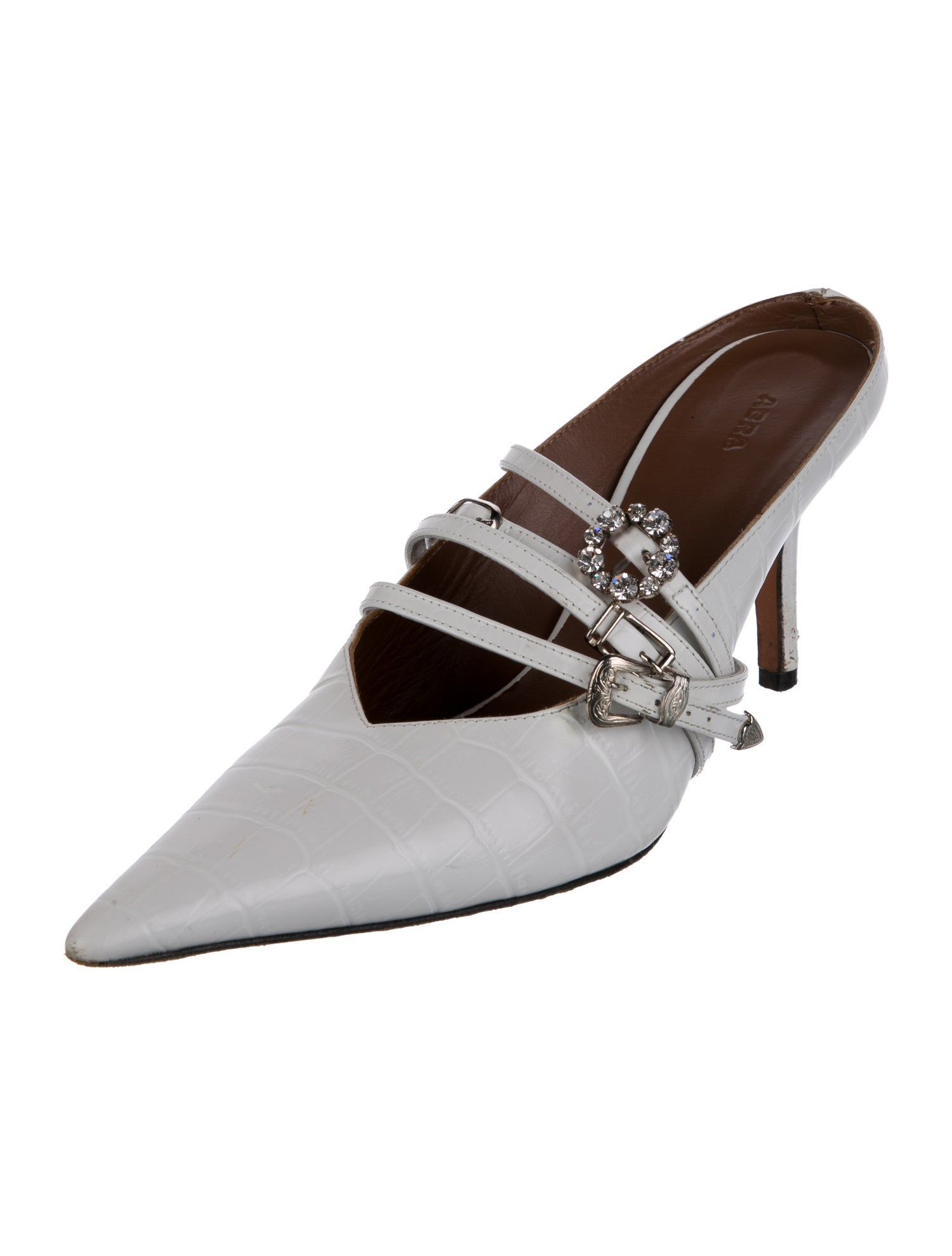 Abra Embossed Leather Crystal Embellishments Mules