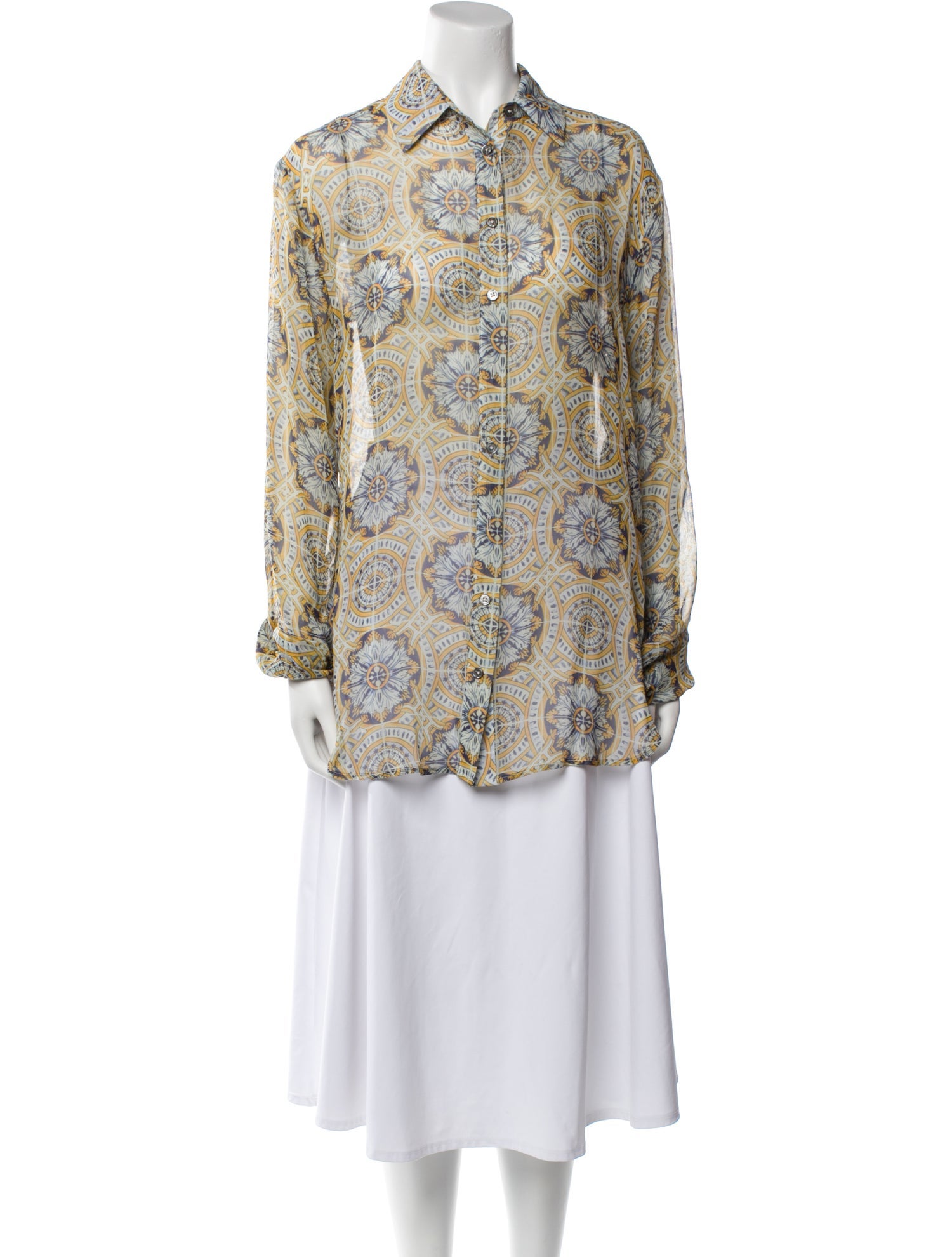 we are LEONE Silk Paisley Print Button-Up Top
