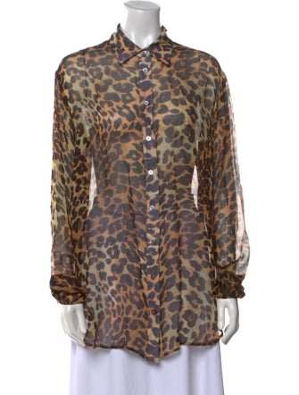 we are LEONE Silk Animal Print Button-Up Top