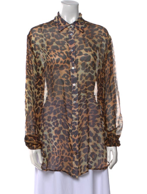 we are LEONE Silk Animal Print Button-Up Top