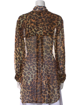 we are LEONE Silk Animal Print Button-Up Top