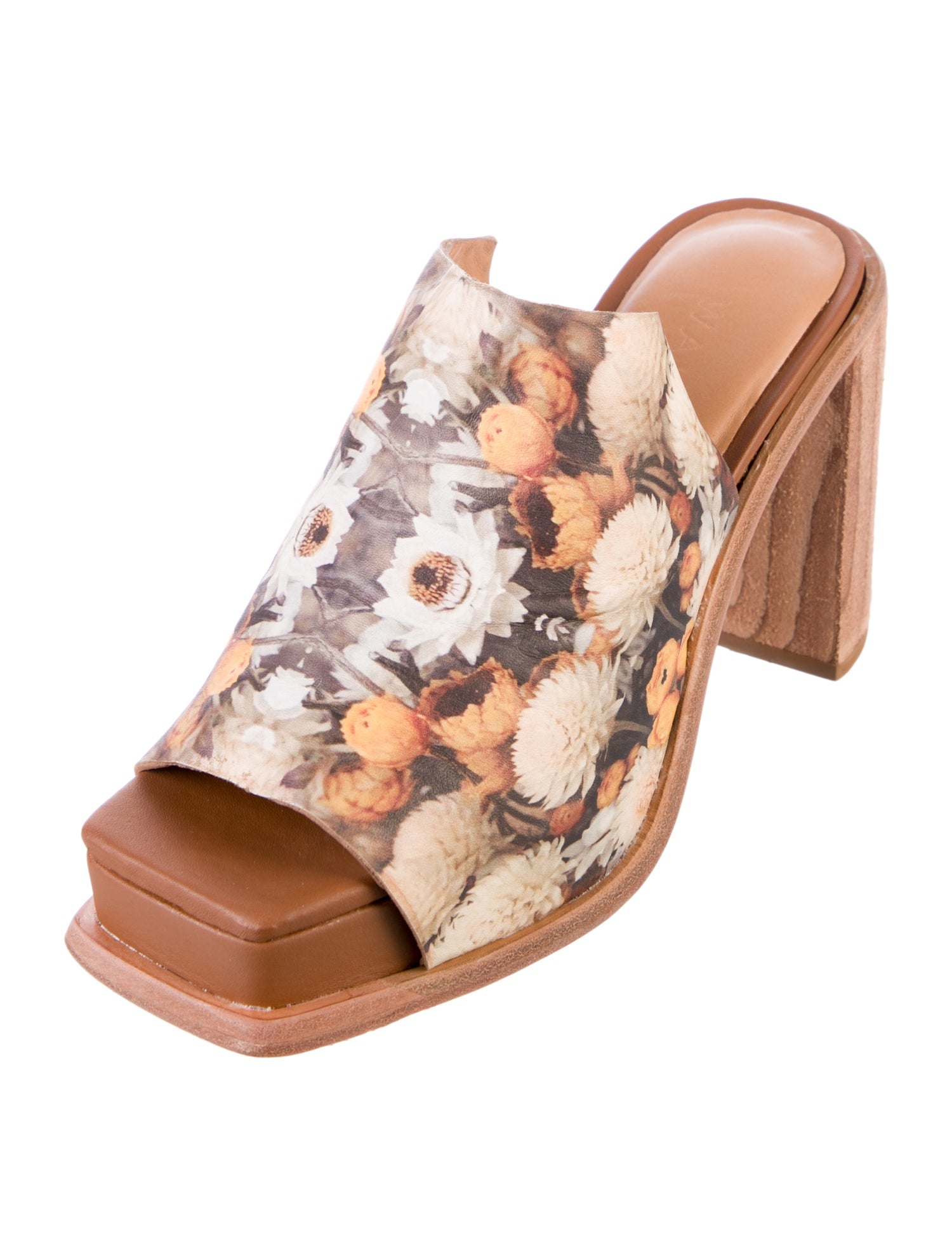 Wal & Pai Leather Floral Print Slides