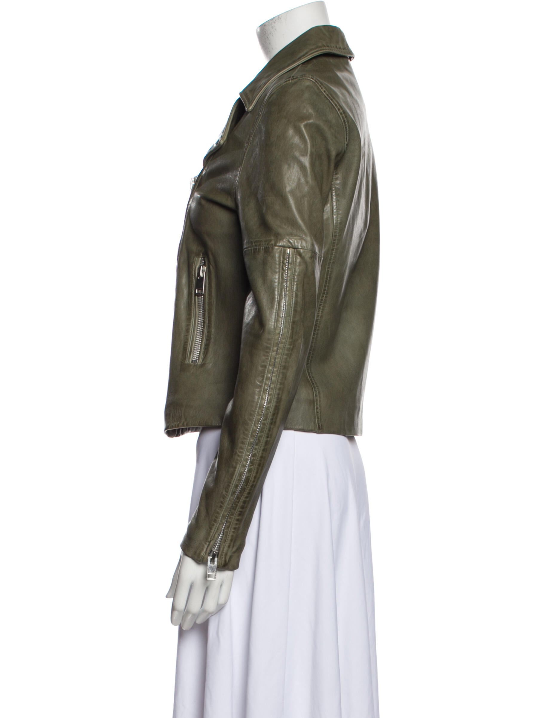 Walter Baker Lamb Leather Biker Jacket Green Jackets, Clothing