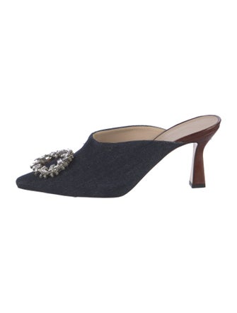 WANDLER Denim Crystal Embellishments Mules