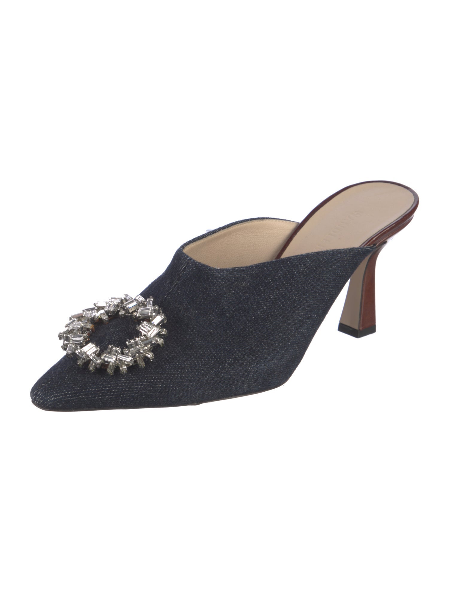 WANDLER Denim Crystal Embellishments Mules