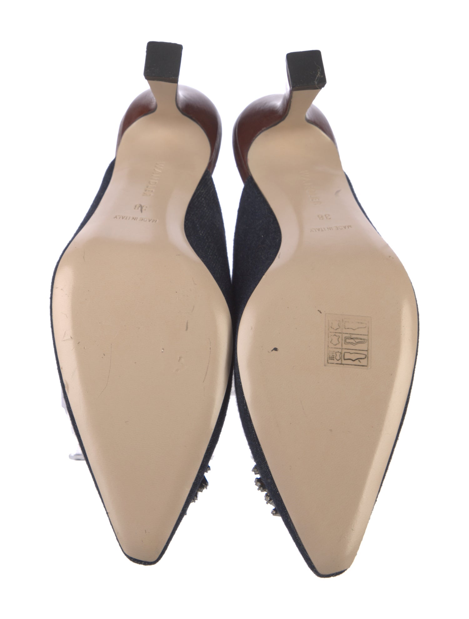 WANDLER Denim Crystal Embellishments Mules