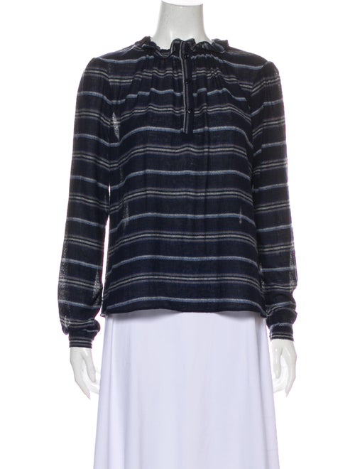 Warm Striped Mock Neck Sweatshirt Black