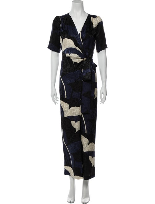 Warm Silk Floral Print Jumpsuit Blue