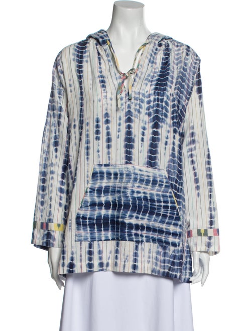 Warm Tie-Dye Print Tie Neck Tunic Blue