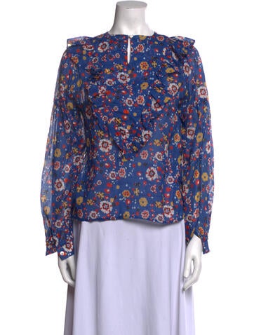 Warm Tops Floral Print Bateau Neckline Blouse XS
