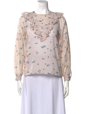 Warm Floral Print Crew Neck Blouse