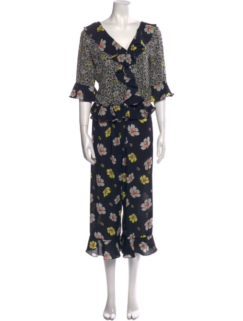 Warm Floral Print V-Neck Jumpsuit