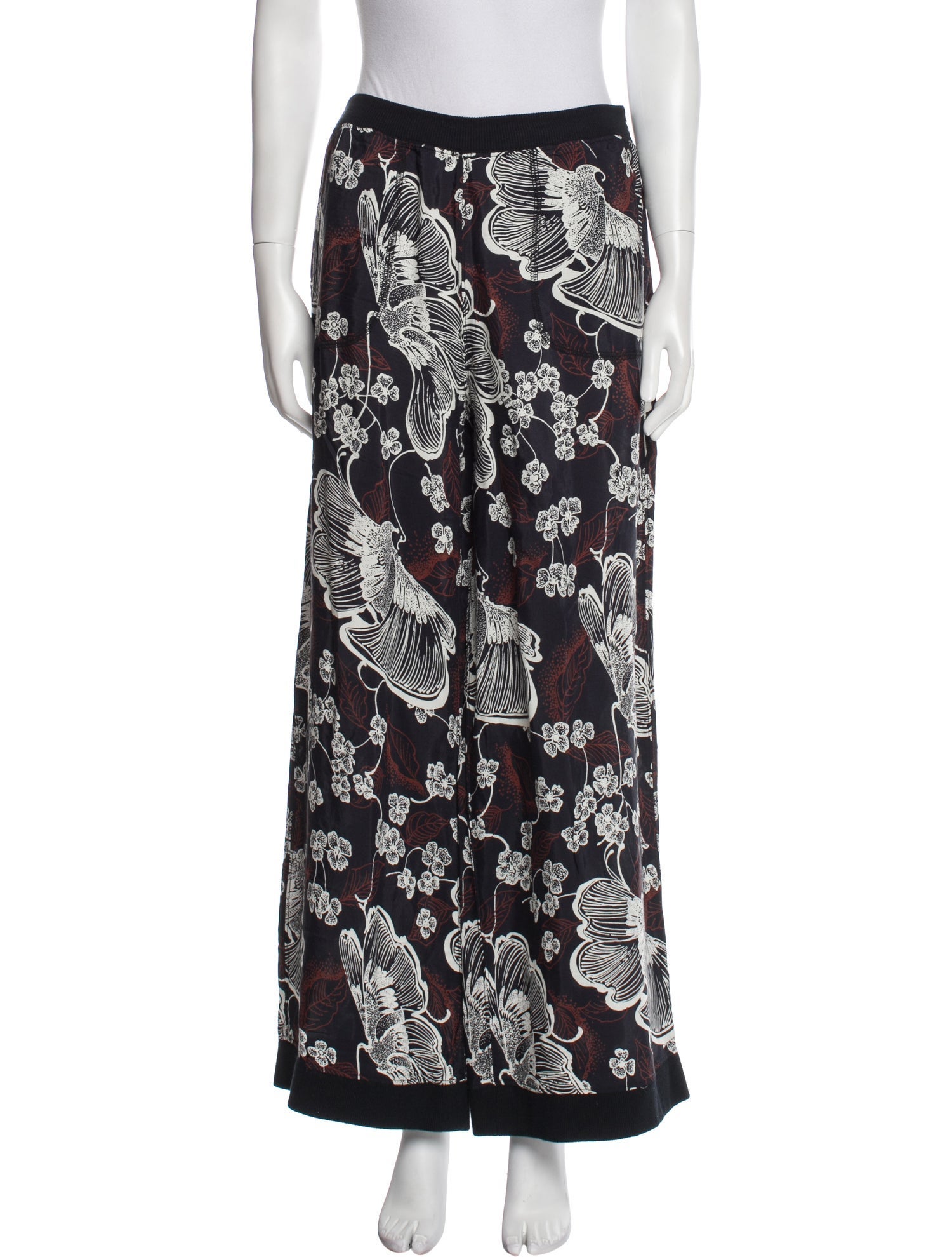 Warm Floral Print Wide Leg Pants