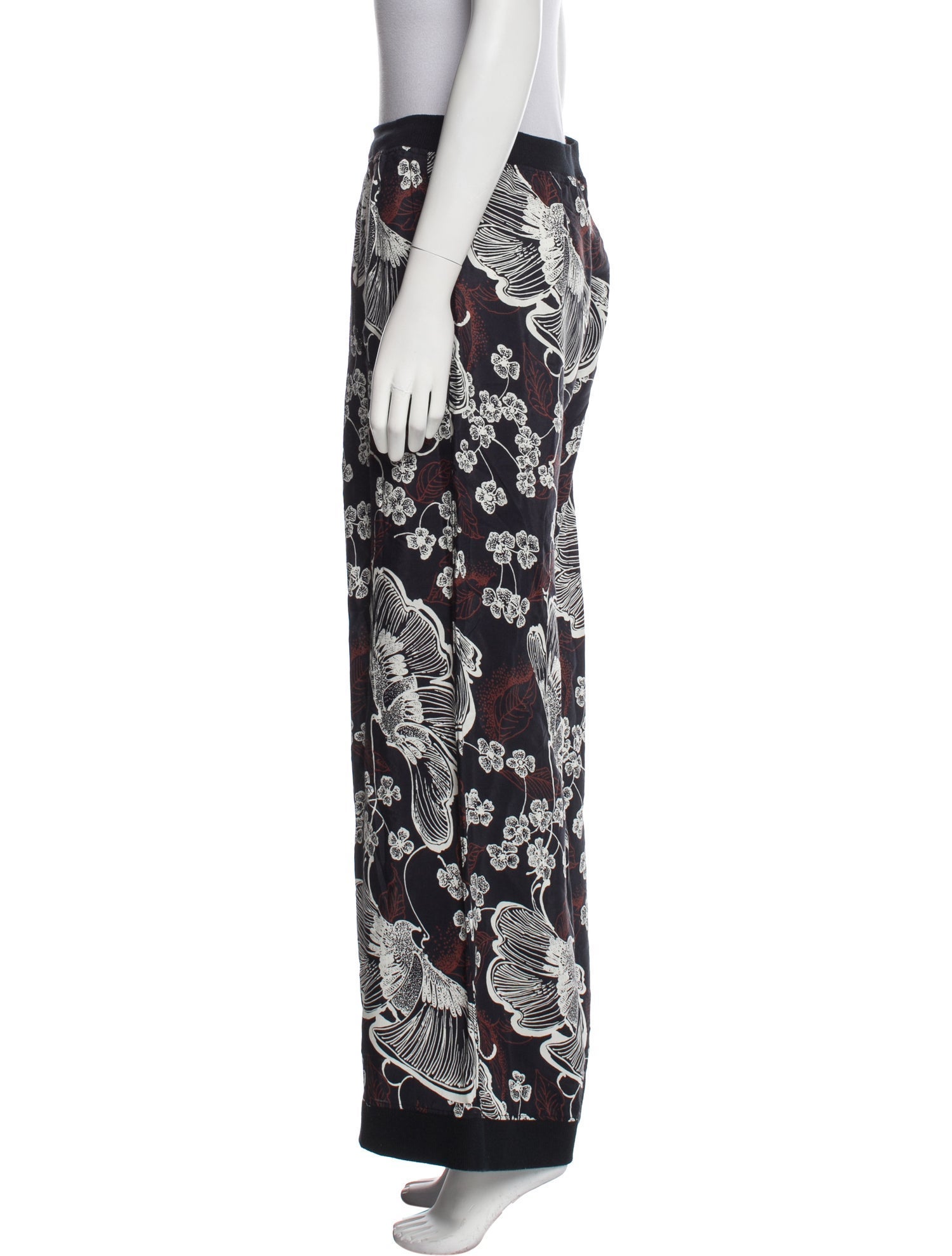 Warm Floral Print Wide Leg Pants
