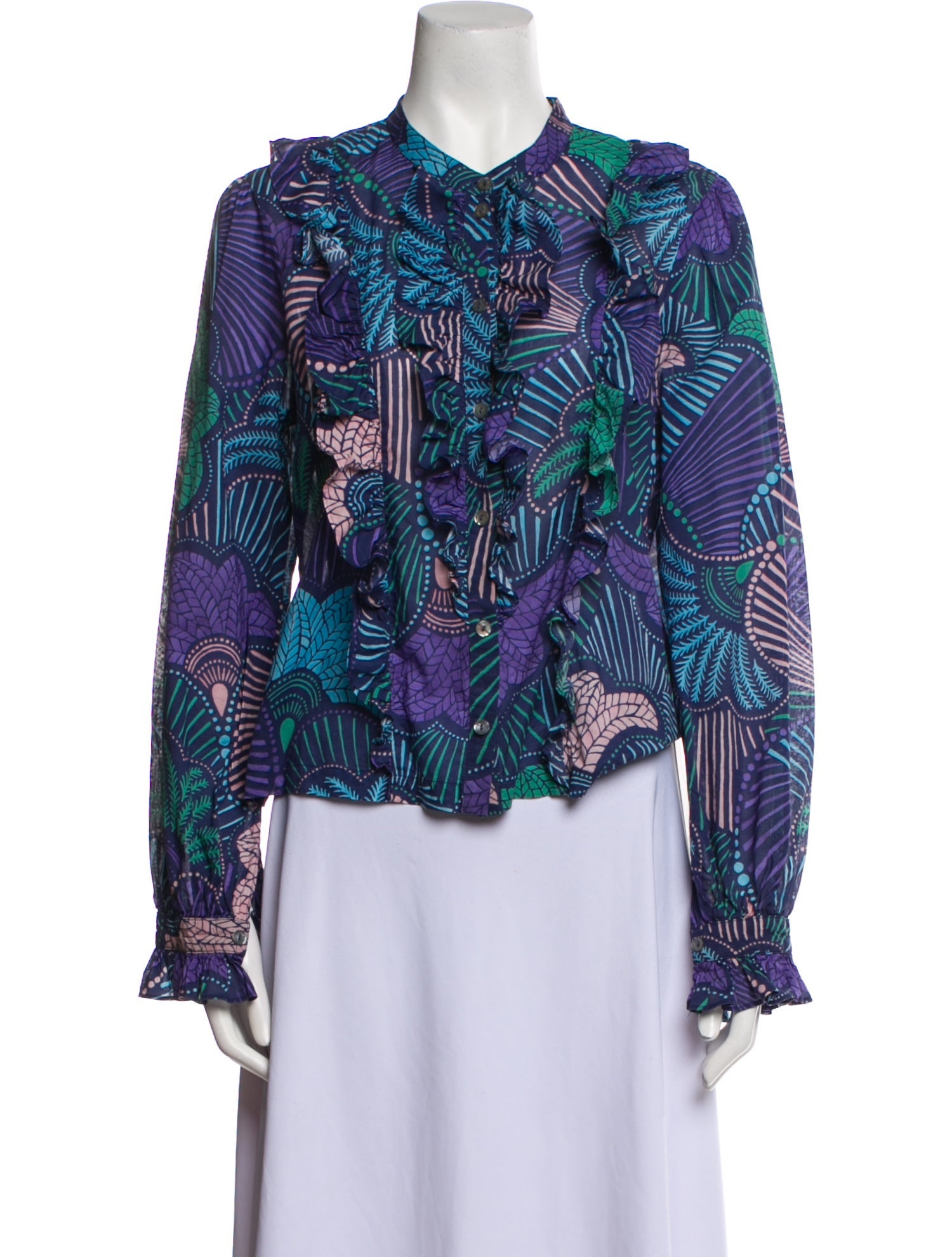 Warm Floral Print Long Sleeve Blouse