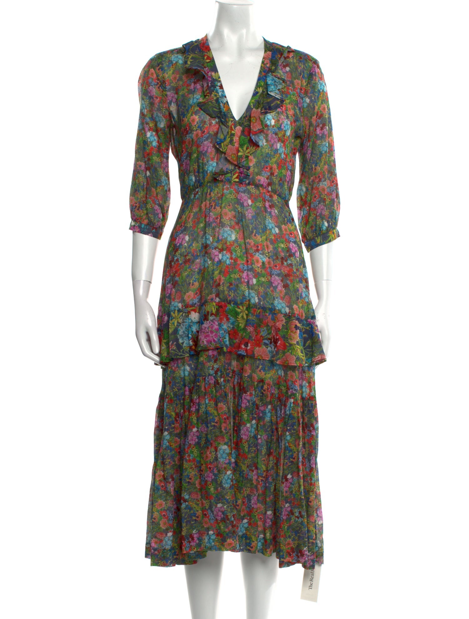 Warm Floral Print Midi Length Dress