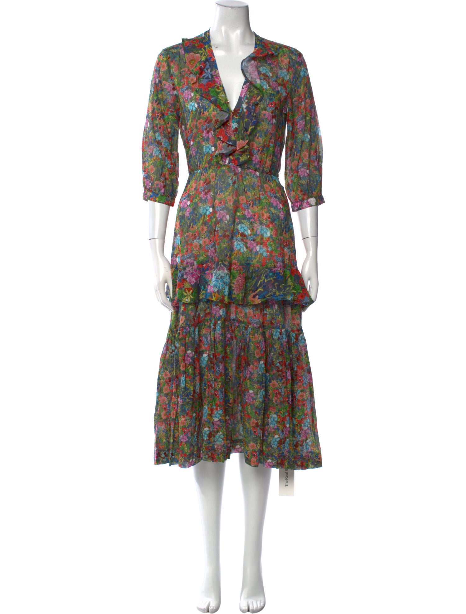 Warm Floral Print Midi Length Dress