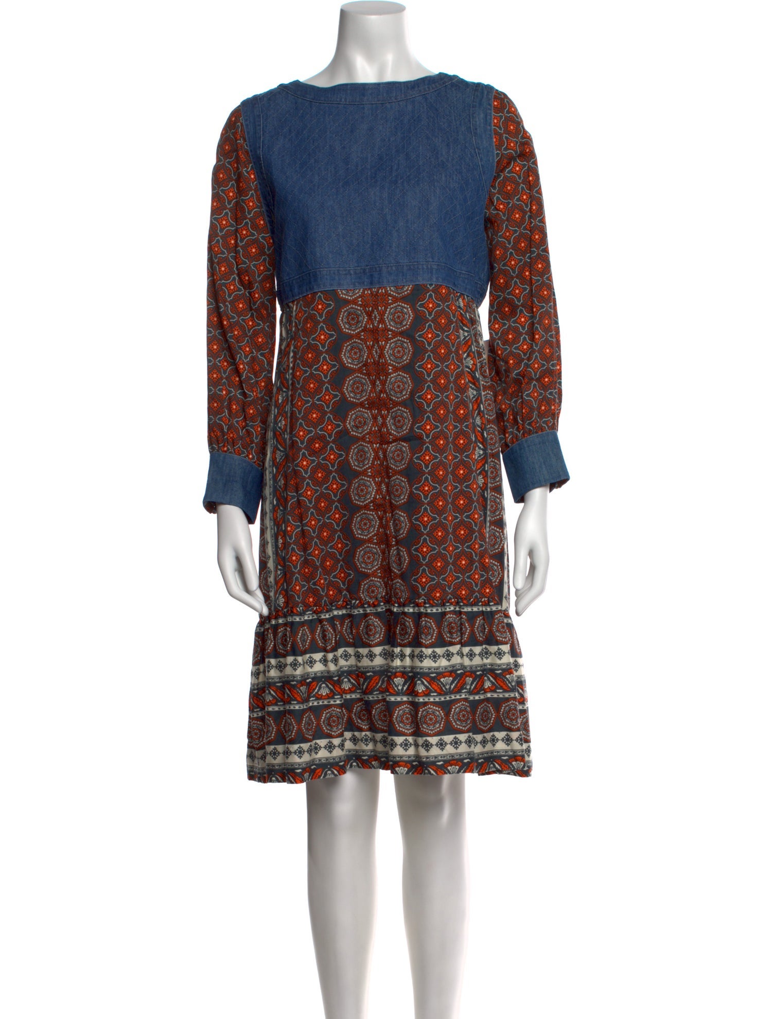 Warm Printed Knee-Length Dress