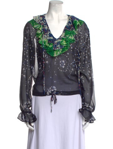 Warm Tops Silk Floral Print Blouse XS