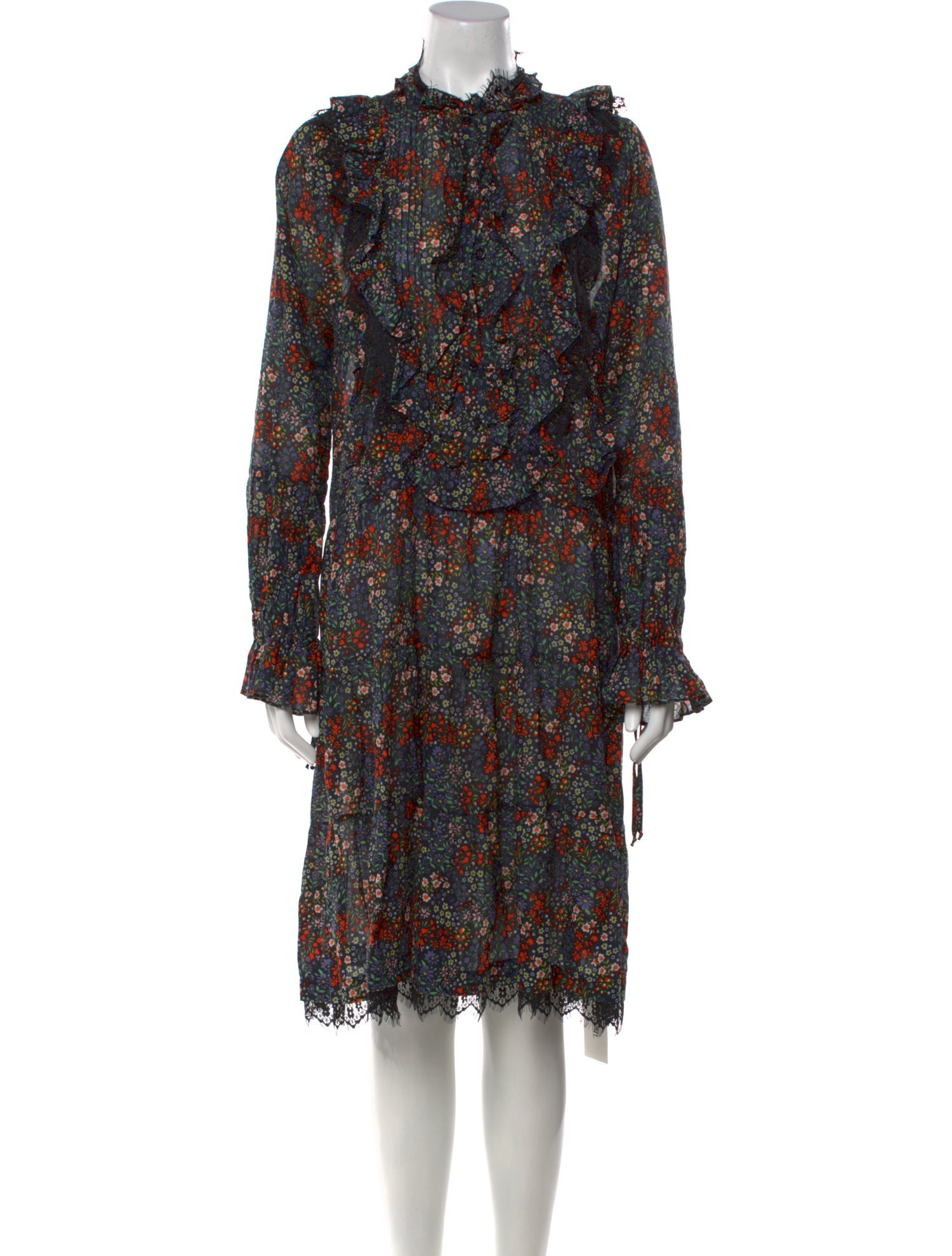 Warm Floral Print Knee-Length Dress