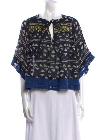 Warm Tops Printed Square Neckline Blouse S