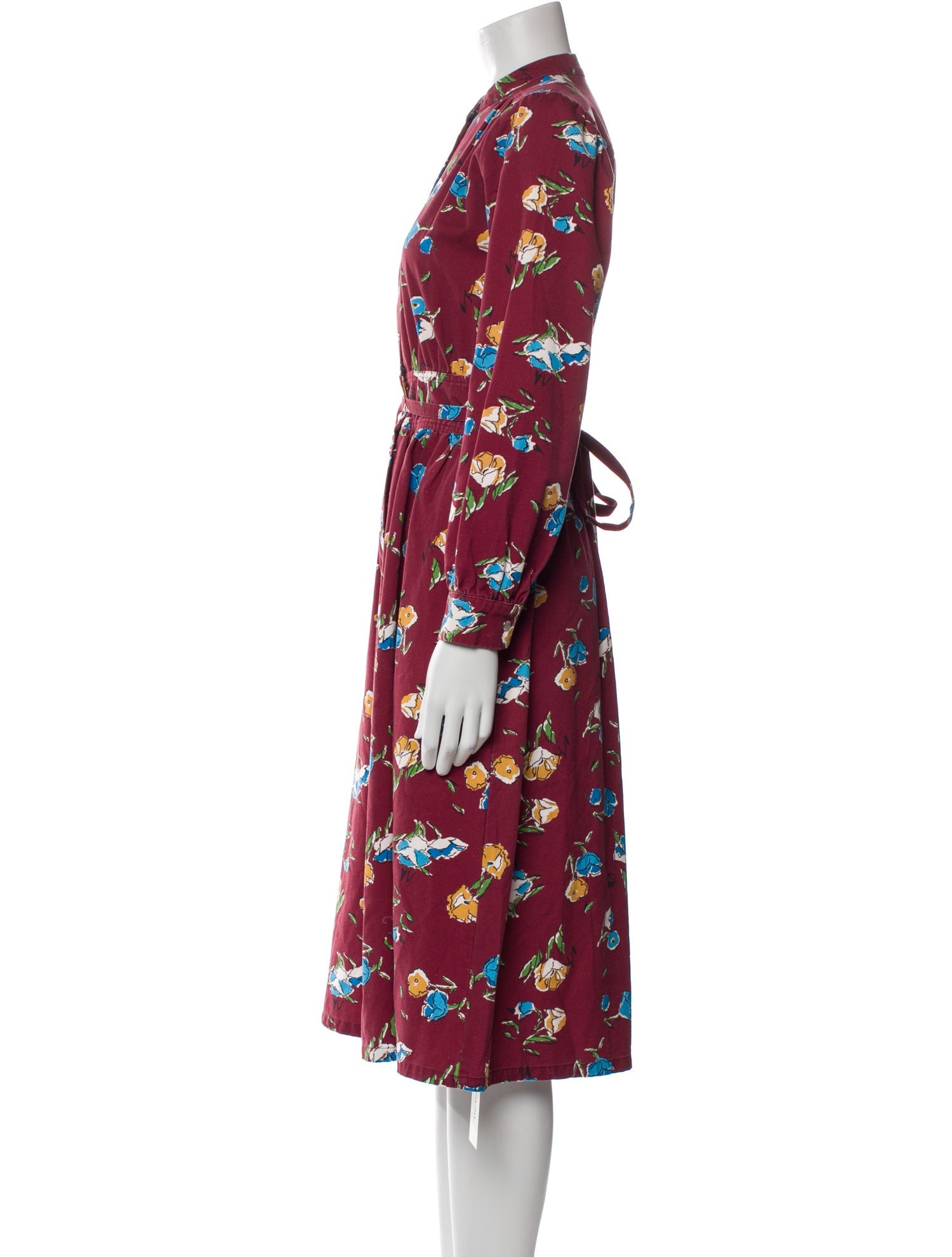 Warm Floral Print Knee-Length Dress