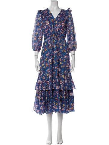 Warm Dresses Floral Print Long Dress XS