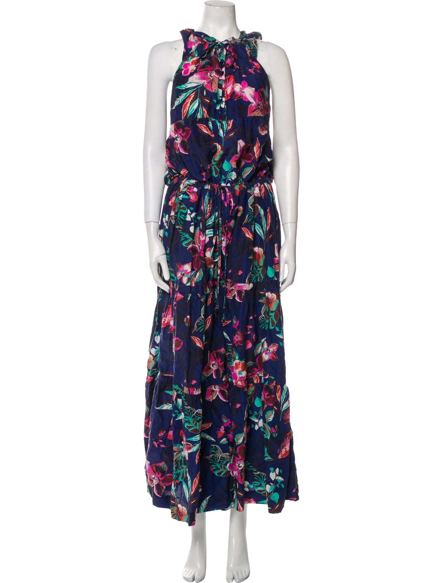 Warm Floral Print Tie Neck Jumpsuit
